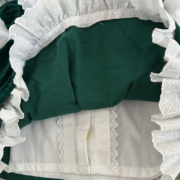 Vintage Her Majesty Elegant Green Velvet Kids Button Down Shirt Under Dress - Picture 4 of 8